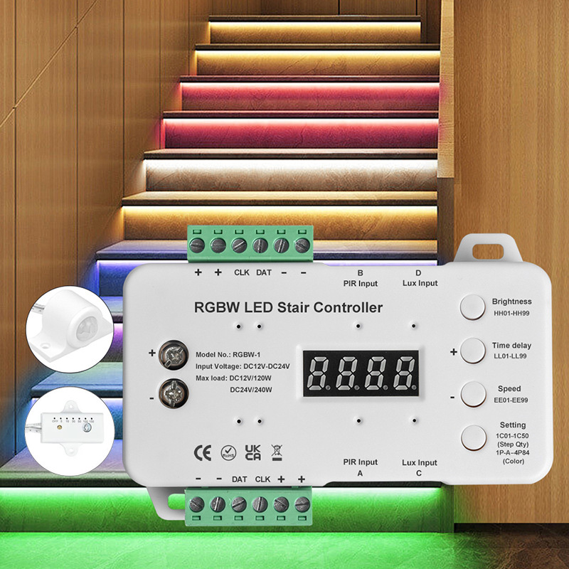 RGBW Colorful Step Light LED Motion Sensor Stair Tread Lights Controller